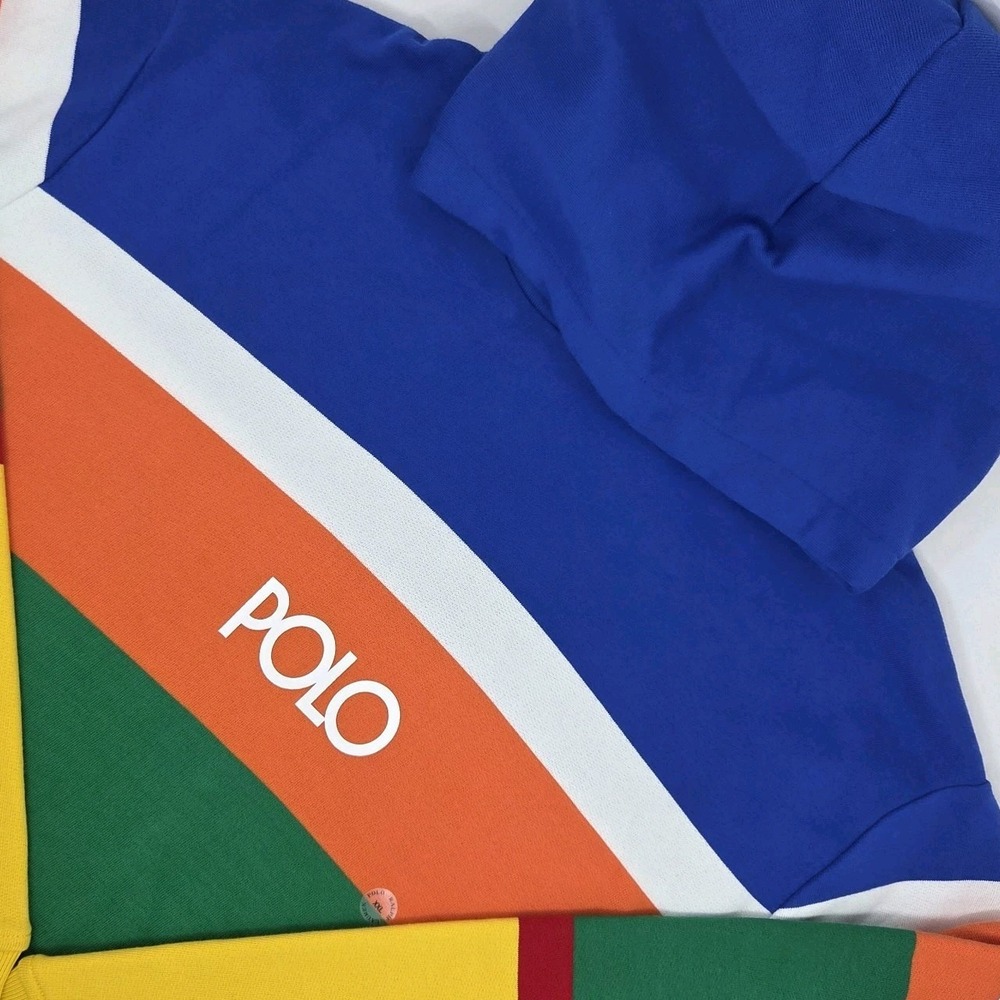 Polo Ralph Lauren Multicolor Striped POLO Logo Fleece Hoodie Sweatshirt XXL NWOT